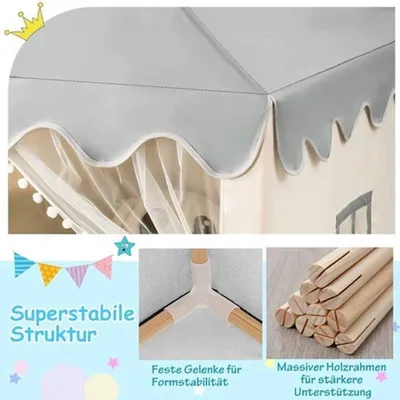 Immagine prodotto di Casetta da gioco per bambini, modello interno, colore grigio, struttura in legno massello, adatta a bambini dai 3 ai 6 anni