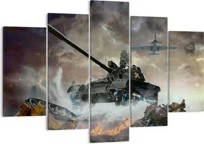 Produktbild von Bild auf Leinwand - Leinwandbild - Krieg Panzer Airplain Schlacht - 150x100cm - Wand Bild - Wanddeko - Leinwanddruck - Bilder - Kunstdruck - Leinwand bilder - Wandkunst - EA150x100-2936