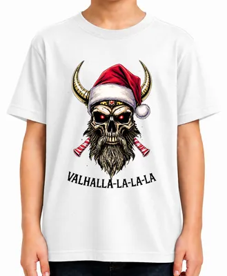 Produktbild von Valhalla La La La Wikinger Totenkopf Santa Metal Viking Skull Kinder T-Shirt, Weiß, 152