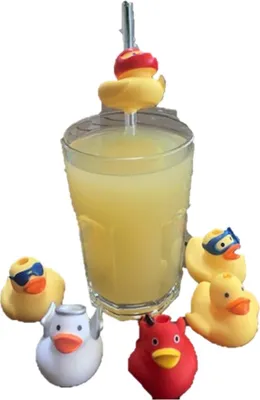 Produktbild von Wiederverwendbare Glas-Trinkhalme mit Enten-Design, 6 Stück mit Reinigungsbürste