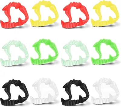 Productafbeelding van Vampiertanden - Nep Gebit - Feest Accessoires - Licht Op In Donker - 12 Stuks - Gemengde Kleuren