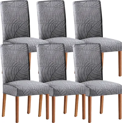 Produktbild von 6er Set Stretch Stuhlhussen für Esszimmerstühle, Abnehmbarer Waschbarer Stühle Schutz Jacquard Stuhlbezug für Esszimmer,Hotel,Bankett,Hellgrau