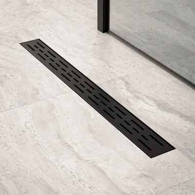 Produktbild von Duschablauf – 70 cm – Mattschwarz – Standardrost – Edelstahl – Mit Flansch