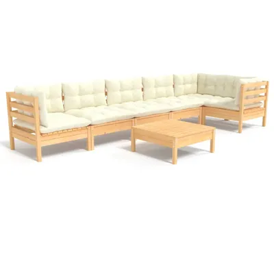 Produktbild von 7-tlg. Garten-Lounge-Set mit Creme Kissen Kiefernholz