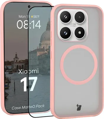 Produktbild von Schutzhülle mit Magnetring + gehärtetem Glas für Xiaomi 17, Bizon MatteO Pack, Getönt-Hellrosa