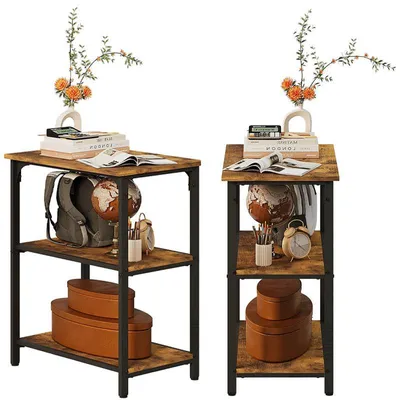 Obrázek produktu pro Noční Stolek / Boční Stolek / Industriální Regál V Tmavé Hnědé Retro Barvě – 75 Cm