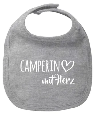 Produktbild von Huuraa Baby Lätzchen Camperin mit Herz Heather Grey Klettverschluss  Baumwolle Latz Geschenkidee