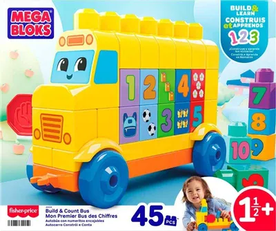 Produktbild von MEGA BLOKS Bau und lern Bus Spielbausteine (45 Teile) für Kleinkinder, Bausteine, 1,5 Jahr(e), Kunststoff, 45 Stück(e), 861,4 g