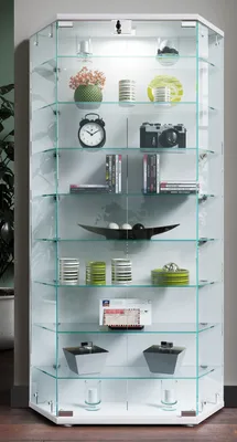 Produktbild von VCM Glasvitrine stehend | Vitrine Glas mit ESG-Sicherheitsglas | Maße ca.  H. 114 x B. 83 x T. 17 cm | Standvitrine Glas | Modern und platzsparend | Glas Vitrinenschrank – Cenila XL