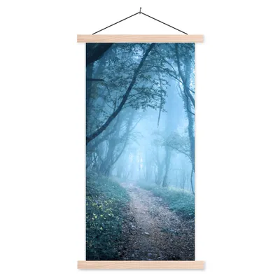 Produktbild von MuchoWow® Textilposter Bäume - Natur - Nebel 60x120 cm mit holzfarbenen Rahmen - Holz