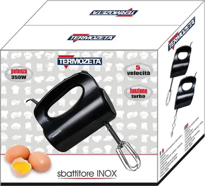 Produktbild von Termozeta Elektrische Schneebesen 350W Edelstahl schwarz 5 Geschwindigkeiten + TURBO