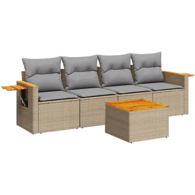 Produktbild von 5-tlg. Garten-Sofagarnitur mit Kissen Beige Poly Rattan