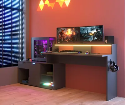 Produktbild von Gamingtisch "Work" in grau Gamer Schreibtisch inkl. LED mit Farbwechsel