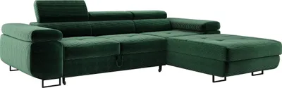 Produktbild von Wohnlandschaft mit Bettfunktion, Ecksofa Cord ADRIANO 202x277 cm, Eckcouch mit einstellbare Kopfstützen, Polsterecke, Sofa L - Rechts Grün PS14
