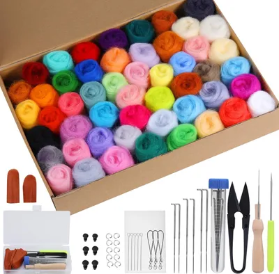 Produktbild von 50 Colours Needle Felting Set, Needle Felt Wool Needle Felting Starter Set, 50 Colours Wool Roving 5 g each, Basic Felting Tools for Beginners, DIY Crafts, Christmas Gift Home Decoration