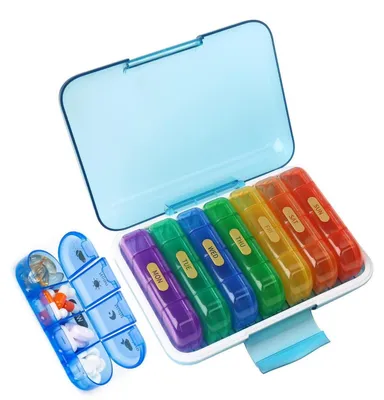 Immagine prodotto di Organizzatore per pillole, da utilizzare 4 volte al giorno, contenitore settimanale per farmaci, distributore di pillole per 7 giorni, con 28 scomparti, disponibile in vari colori