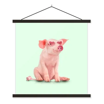 Produktbild von MuchoWow® Textilposter Schwein - Rosa - Brille - Sockel - Tiere 60x60 cm mit schwarzem Rahmen - Posteraufhänger