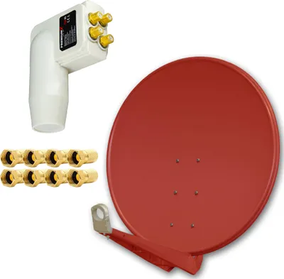 Produktbild von PremiumX DELUXE SAT Anlage für 4 Teilnehmer 100cm Satellitenantenne ALU Ziegelrot mit Quad LNB inkl. 8x F-Stecker