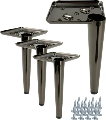 Immagine prodotto di Set di 4 gambe per mobili "Needle" in cromo nero, altezza 17 cm, con viti di montaggio - Soluzione elegante per mobili imbottiti e mobili TV.
