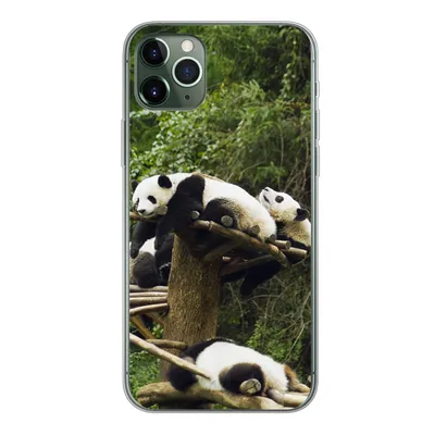 Produktbild von MuchoWow® Handyhülle Schutzhülle Hülle für iPhone 11 Pro Max Pandas - Holz - Treppe Silikon Softcase Handy Hülle - Schutz