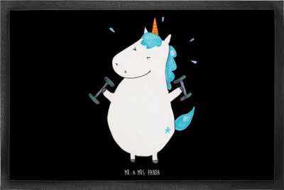 Produktbild von Mr. & Mrs. Panda Schmutzmatte Einhorn Fitness 60 x 90 cm - Schwarz - Geschenk, Fußabstreifer, Gummimatte, Fitnessstudio, Fussmatte, Schmutzfangmatte, Sport, fußmatte, Gym