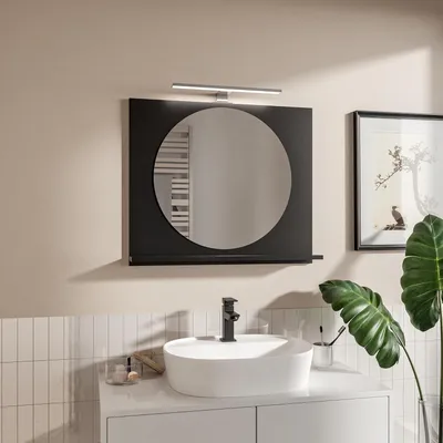 Produktbild von HAJDUK FURNITURE Badspiegel Mit Beleuchtung und Ablage Schwarz 70x60 cm Rundspiegel Ø55 cm Wandspiegel Badezimmer
