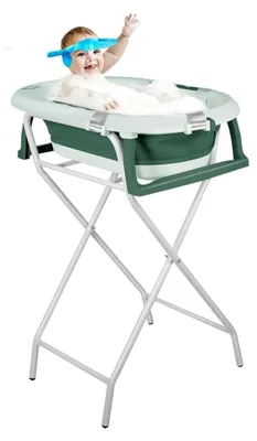 Produktbild von Babybadewanne mit Temperaturanzeige, Ergonomisches Badekissen und Shampoo-Kappe, Sichere Babywanne für geborene und Kleinkinder-WX86103