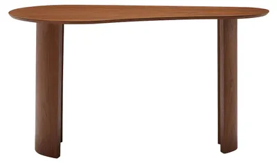 Produktbild von Schreibtisch mit abgerundeter Form - Nussbaumfurnier - Naturfarben dunkel - ALVARYS