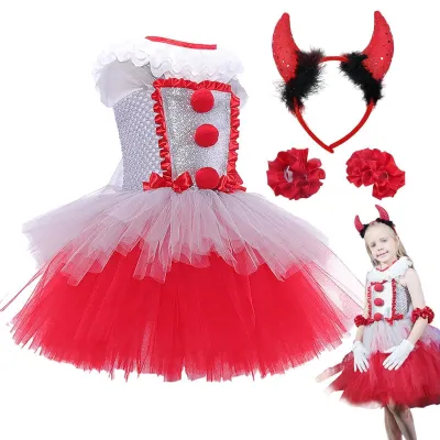 Immagine prodotto di Elzusha - Costume da clown per bambine, ideale per Halloween e feste