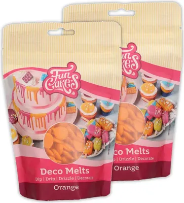 Produktbild von AOS Set | Doppelpack Funcakes Deco Melts Orange | 2er-Pack | enthält 2x 250g (500g) | Tauchen, drippen, dippen und dekorieren! In der Mikrowelle schmelzen und in jede Form gießen,