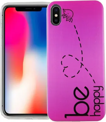 Produktbild von Handy Hülle für Apple iPhone XS Cover Case Schutz Tasche Motiv Slim Silikon TPU Be Happy Pink