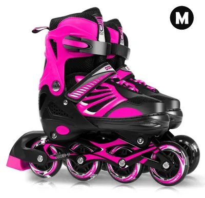 Image de Rollers pour enfants - Rollers à roues alignées - Réglables - Taille M - Roues lumineuses à LED - Unisexe - Pour l'extérieur - Rose