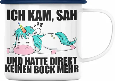 Produktbild von Trendation - Einhorn Emaille Tasse mit Spruch Geschenk Arbeitskollege Kollegin Emaille Emaille Tasse Büro (Blau)