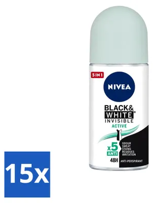 Produktbild von 15 x NIVEA MEN Black & White Invisible Active Deo-Roller 50 ml - Vorteilspackung - 15 Stücke