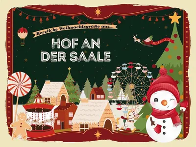 Produktbild von vianmo Holzschild 30x40 cm Weihnachtsgrüße aus Hof an der Saale Weihnachten