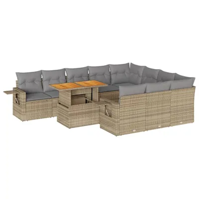 Produktbild von 11-tlg. Garten-Sofagarnitur mit Kissen Beige Poly Rattan