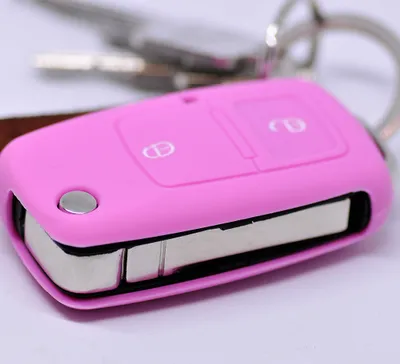 Produktbild von Auto Schlüssel Hülle Silikon Schutz Cover Rosa kompatibel mit VW Golf Polo Fox EOS Jetta SEAT Skoda bis 2009 2 Tasten Klappschlüssel
