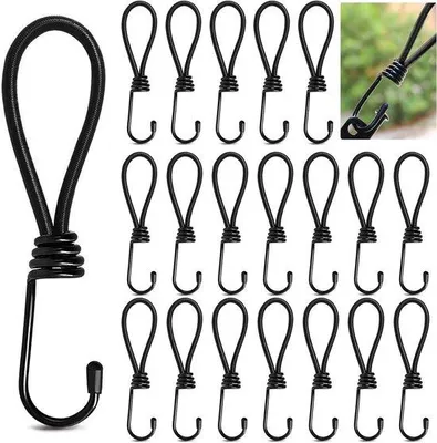 Produktbild von 20 Stück Seilschrauben mit Haken 155 cm gummierten Bändern für die Befestigung von Segeltuchdächern extra stark und belastbar