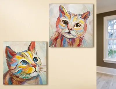 Produktbild von Gilde Bild, quadratisch, "Katzen", Katzenmotiv, Kiefernholz, Leinwand, mehrfarbig, , , L. 2,8 cm, B. 60 cm, H. 60 cm 2 Stück wie abgebildet 38947