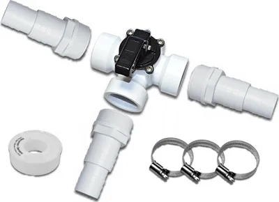 Produktbild von 3-Wege Ventil (Solarschieber) mit 3 Tüllen  32/38mm + 3 Schlauchschellen (Edelstahl) + Dichtband für Pool Bypass Solarheizung
