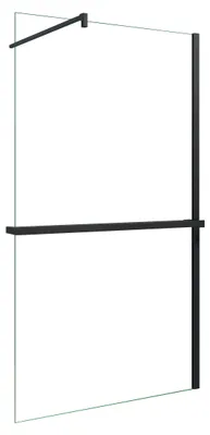 Produktbild von AICA_90x200cm Walk in Schwarz Duschwand mit Stabilisator 8mm NANO ESG-Glas mit Duschregal Handtuchhalter Duschtrennwand F131B