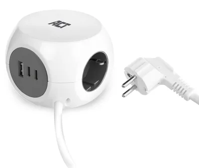 Produktbild von ACT Steckdosenwürfel USB-C 30W, 3-Fach Steckdose, 1,5m, Weiß – AC2420