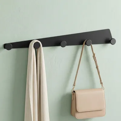 Produktbild von Mai & Mai Garderobenhaken zum Bohren oder Kleben, Kleiderhaken aus Aluminiumlegierung, Garderobenleiste mit 5 Haken, Hakenleiste 40cm Schwarz Stalo-18