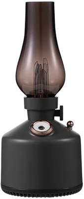 Obrázek produktu pro Zvlhčovač vzduchu ve vintage designu ve tvaru petrolejové lampy s žárovkou, tichý zvlhčovač vzduchu do domácnosti ve tvaru petrolejové lampy, difuzér pro aromaterapii, 2 stupně mlžení, přepínatelné, 260 ml, šedý