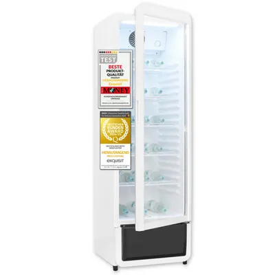 Produktbild von Exquisit Glastürkühlschrank, 280l Getränkekühlschrank mit LED, Umluft, 5 verstellbare Ablagen, CoolPro, GKS5260-GT-431D weiss