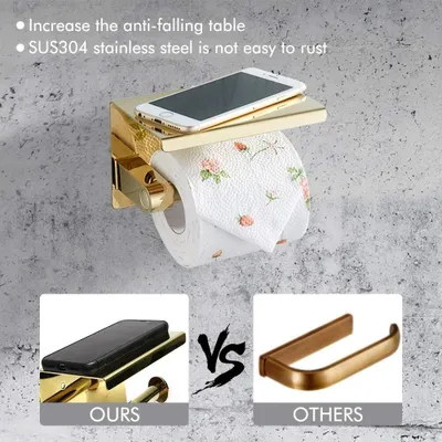 Produktbild von Toiletrolhouder aus Edelstahl, Wandhalterung für Hoteldekoration (Gold)