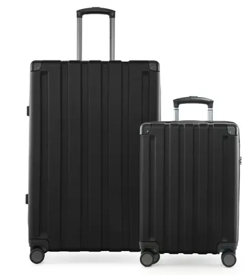 Immagine prodotto di Q-Damm - Set di 2 valigie, valigia grande XL Extension + valigia cabina aereo + valigia trolley check-in, trolley con doppie ruote, TSA, nero