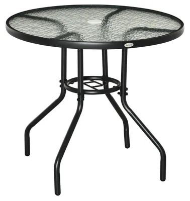 Produktbild von Runder Gartentisch - Outdoor Tisch Ø 80 x 72 cm - Gehärtetes Glas - Schirmloch - Klappbar - Metallgestell - Schwarz