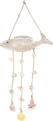 Produktbild von Maritime Holzfische Muscheln Deko Natur Weiß 2er Set 20cm, 2 Stück