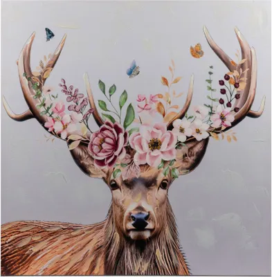 Produktbild von Wandbild Hirsch mit Blumenkranz auf Leinwand 60x60cm Formano